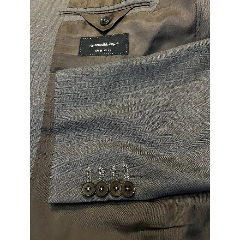 Ermenegildo Zegna Su Misura 48x50L 43x32 ROM Taupe Brown Tonal Stripe Suit
